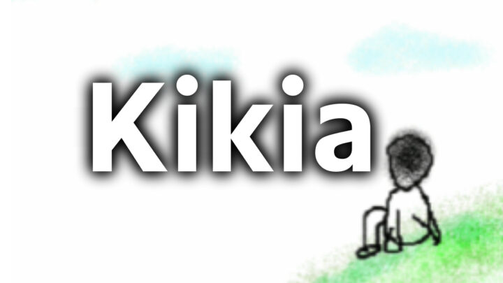 「Kikia」という影付きの白文字が、草原に座る人のイラストの左上に書かれているアイキャッチ。