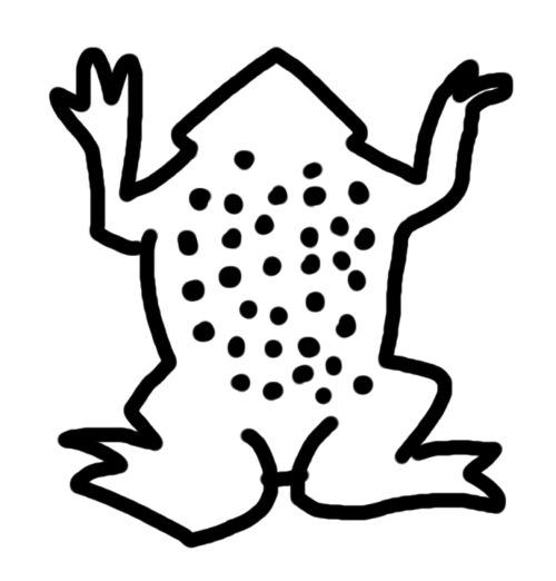 カエルの背中に黒い点が沢山ある簡略化した『ピパピパ』のイラスト。