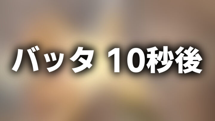「バッタ 10秒後」という影付きの白文字が、ぼかされた蜘蛛の画像の上に書かれているアイキャッチ。