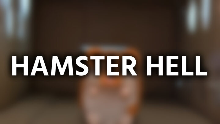 「Hamster Hell」という影付きの白文字が、ぼかされたハムスターのクレイアニメのスクリーンショットの上に書かれているアイキャッチ。